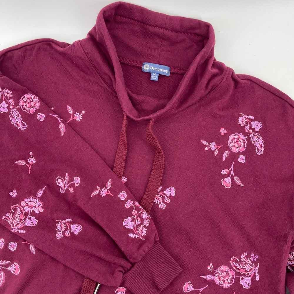Democracy Burgundy‎ Floral Print Cowl Neck Pullover Sweatshirt Size M